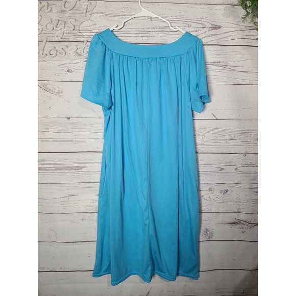 VTG Anthony Richards Blue Embroidered Floral Short Sleeve Nightgown Womans 1X - Picture 2 of 5
